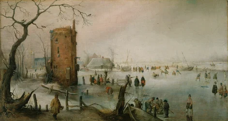 Jazda na łyżwach w pobliżu miasta, ok. 1610-20 (olej na płótnie)