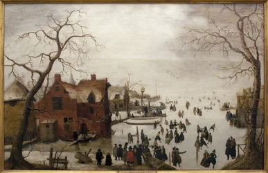 Scena zimowa - Obraz Hendricka Avercampa (1585-1634), olej na drewnie, około 1620 (scena zimowa, Hendrick Avercamp, olej na desce, około 1620) - Musee d