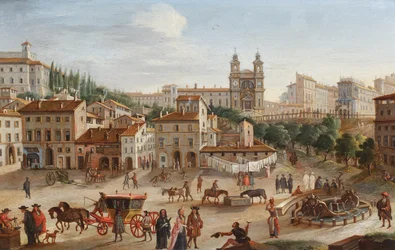Rzym, Santa Trinita dei Monti i Piazza di Spagna (olej na miedzi)