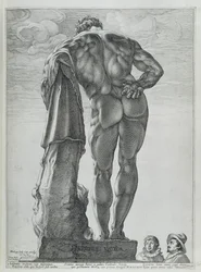 Widok z tyłu Farnese Hercules (grawerowanie miedzi)