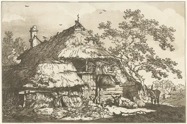 Gospodarstwo z krową, dwiema owcami i osłem na podwórku Dwanaście projektów obliczonych na użytek tych, którzy uczą się rysować krajobraz (tytuł serii)