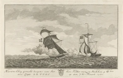 Bitwa z silnym kutrem, 1782 Zacięta walka z silnym Kotterem z 18 kawałków (...) przez kpt: Le Turc 7 marca 1782 (tytuł na obiekcie)