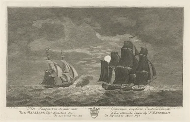 Polowanie na Sextroh na Mariannie, 1782 Polowanie na angielskiego żeglarza bałtyckiego Tam po genomy Marianne kpt. Philskerk przez Zierikzeesche Kaper kpt. J:W:Sextroh wieczorem 20 listopada Anno 1782 (tytuł na obiekcie)