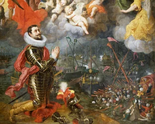 Don Alvaro de Bazan dziękujący po zwycięstwie nad Turkami w 1580 r., obraz Hendricka van Balena (1575-1632)