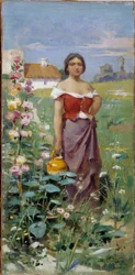 Camargaise dzban Młoda kobieta ubrana z Cyganem w polu. Obraz Adriena Henri Tanoux (1865-1923) XX wiek Obowiązkowa wzmianka: Collection fondation faith de Provence, Marsylia