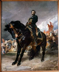 Rewolucja Wrześniowa (Gloriosa): „”Generał Juan Prim (1843-1871) jadący przed Madrytem, na czele powstańców rewolucji hiszpańskiej 8 października