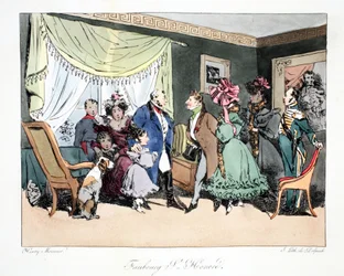 Faubourg St. Honoré, ilustracja z „Six Quartiers de Paris” Henri Monniera, litografia F.S. Delpech, wyd. Paryż, ok.1828 (ręcznie kolorowana lito)