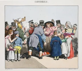 Ilustracja z filmu „Londres” Henri Monniera, wyd. Paryż, ok.1828 (ręcznie kolorowana lito)
