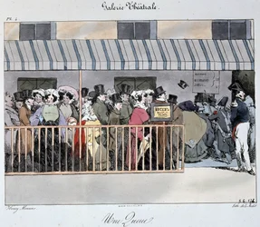Galeria teatralna: kolejka przy wejściu - Rysunek Henriego Monniera, Carnavalet