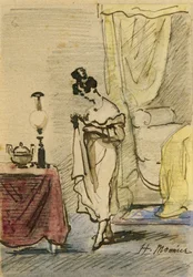 Młoda dama w domu (tusz i wc na papierze) 2:Jeune fille dans un interieur; intimite;