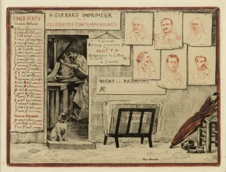 Portrety panów de Lesseps, Coppée, generała Pittié, de Borniera, Henri Martina, panny de Cherville, 1883 (akwaforta, sucha igła)