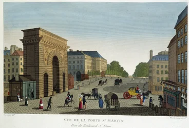 Widok na Porte St Martin - w „”Widokach Paryża”” autorstwa Courvoisier