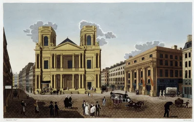 Kościół Saint-Eustache, około 1820 r. - w „”Widokach Paryża”” Courvoisiera