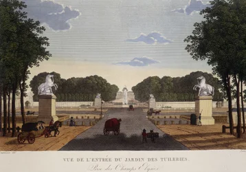 Wejście do Ogrodu Tuileries widok na Pola Elizejskie, ok. 1820 - w "Vues de Paris" Courvoisier