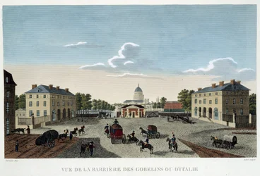 Gobeliny lub bariera włoska, około 1820 r. - w „”Widokach Paryża” Courvoisiera