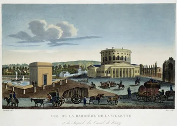 Barriere de la Villette, około 1820 r. - w „”Widokach Paryża”” Courvoisiera