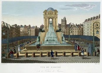 Fontanna Niewiniątek, około 1820 r. - w „”Widokach Paryża” Courvoisiera 1827