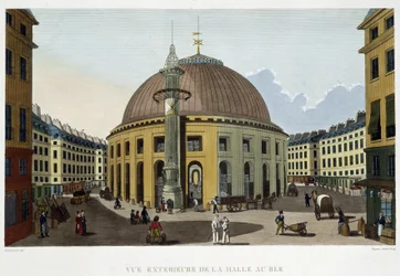 Zewnętrzna część Halle au Blé - w „Widokach Paryża” autorstwa Courvoisier