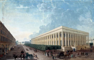Giełda Papierów Wartościowych i Place de la Bourse w Paryżu. (Malarstwo, v.1800)