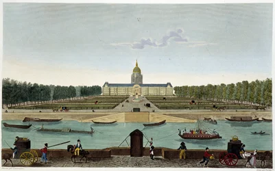 Widok na Champ de Mars i Hôtel des Invalides po drugiej stronie Sekwany (Cours la Reine) - w „Vues de Paris” autorstwa Courvoisiera