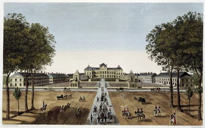 Widok Królewskiej Szkoły Wojskowej, widok od strony Avenue Vaugirard, ca. 1820 - w „”Widokach Paryża”” Courvoisier