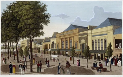 Widok teatrów Amigue-Comique i Gaîeté - w „Widokach Paryża” Courvoisiera