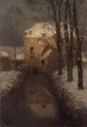 Dom zimą (olej na płótnie)
