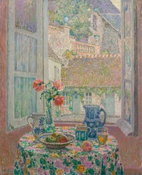 Stół z widokiem na dziedziniec - Obraz Henri Le Sidaner (1862-1939)