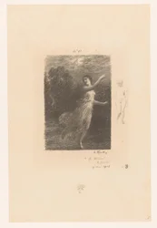 Nimf vlucht weg voor sater Nocą wędrująca nimfa Bukoliki. Sielanki i fragmenty sielanek. XXIV Gedichten van André Chénier (tytuł serii) Ilustracje do wierszy André Chéniera (tytuł serii)