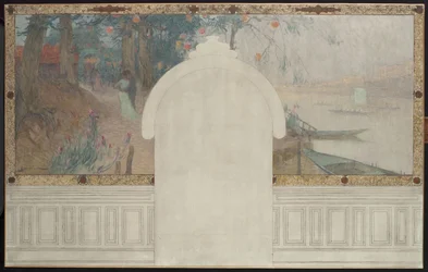 Szkic ratusza w Asnières: Wiosna. Sekwana w Asnières, około 1900 r. (olej na płótnie z tuszem)