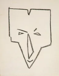 Głowa maski etnicznej (czarna kreda na papierze)