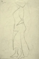 Promenader z boku (czarna kreda na papierze)