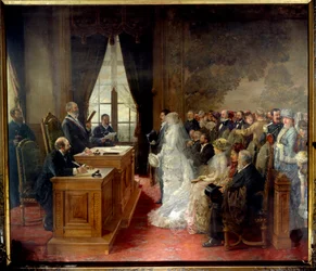 Cywilny ślub Mathurina Moreau odbył się w paryskim ratuszu w 1881 roku. Obraz Henri Gervex (1852-1929)