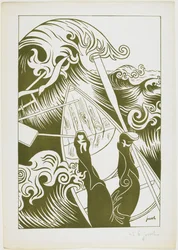 La Vague (Fala) 1894 (litografia wykonana oliwkowozielonym tuszem)