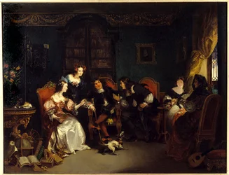Spór Trissotina i Vadiusa. Scena zaczerpnięta z utworu Moliera „Les womans savantes”; akt 3, scena 5