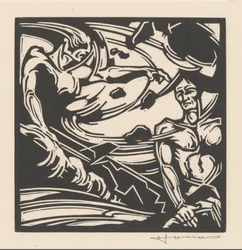 Dwóch nagich mężczyzn w wirującej masie powietrza