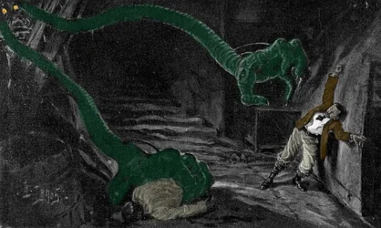 Powieść „Wojna światów” H.G. Wellsa (Herbert George) (1866-1946). Ilustracja H. Lanosa. Początek wieku.