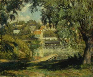 Wioska nad brzegiem rzeki; Wioska au Bord de la Riviere, ok. 1900