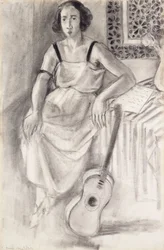 Kobieta siedząca z gitarą, ok. 1921-23 (węgiel na papierze)