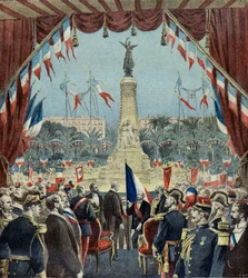 Felix Faure inauguruje pomnik upamiętniający setną rocznicę zjednoczenia Nicei z Francją w 1896 r. (rycina)