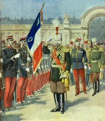 Ferdynand 1. król Bułgarii zostaje przyjęty w Pałacu Elizejskim, Paryż 1896 (Rycina)