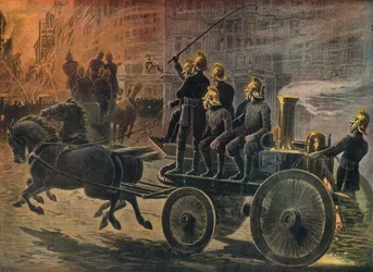 Strażacy podczas pożaru w Londynie w 1897 r. (rycina)