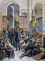 Włoscy imigranci szukają schronienia na Gare Saint Lazare