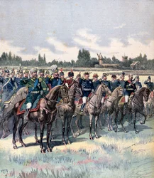 Przegląd wojskowy z generałem Saussierem i zagranicznymi attache wojskowymi, 14 lipca 1891 r.
