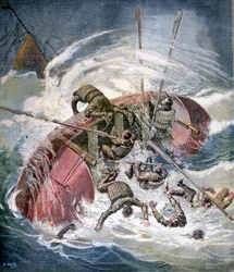 Ratunek z wraku statku podczas burzy w Les Sables-dOlonne, Francja, 1891
