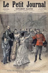 Car Aleksander III u ambasadora Francji hrabiego Montebello w Petersburgu w 1893 r. Siatka honorowa. Okładka Le Petit Journal 1893 (grawerowanie)
