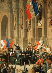 Rewolucja 1848 roku: Poeta Alphonse de Lamartine odrzuca czerwony sztandar skrajnej lewicy ...