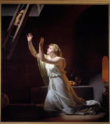 Tortura westalki. Westalka, rzymska czarodziejka trzymana w czystości, zamieszkała żywcem w piwnicy za swoje przewinienie. Obraz Henri Pierre Danloux (1753-1809) 1790 Nd. 1,6x1,45 m - Tortura westalki. Westalka, rzymska kapłanka, utkana do życia