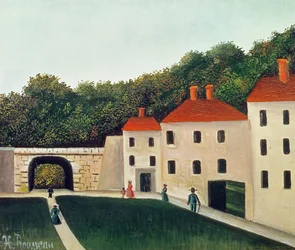 Pejzaż z łukiem i trzema domami, 1907