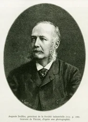Auguste Dollfus, prezes przedsiębiorstwa przemysłowego Dollfus Mieg. Grawerowanie autorstwa Thiriata ilustrujące opowiadanie A Through Alsace and Lorraine, autorstwa Charlesa Grada, niemieckiego zastępcy, w 1885 roku, w tour du monde 1886, pod kierunkiem E